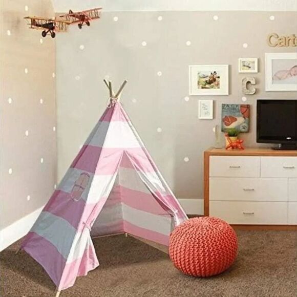 Ejoy Kid Pink Canvas Indoor Toy Teepee Play 6' Tent For Carry Case with Mat SU35 - Picture 2 of 5
